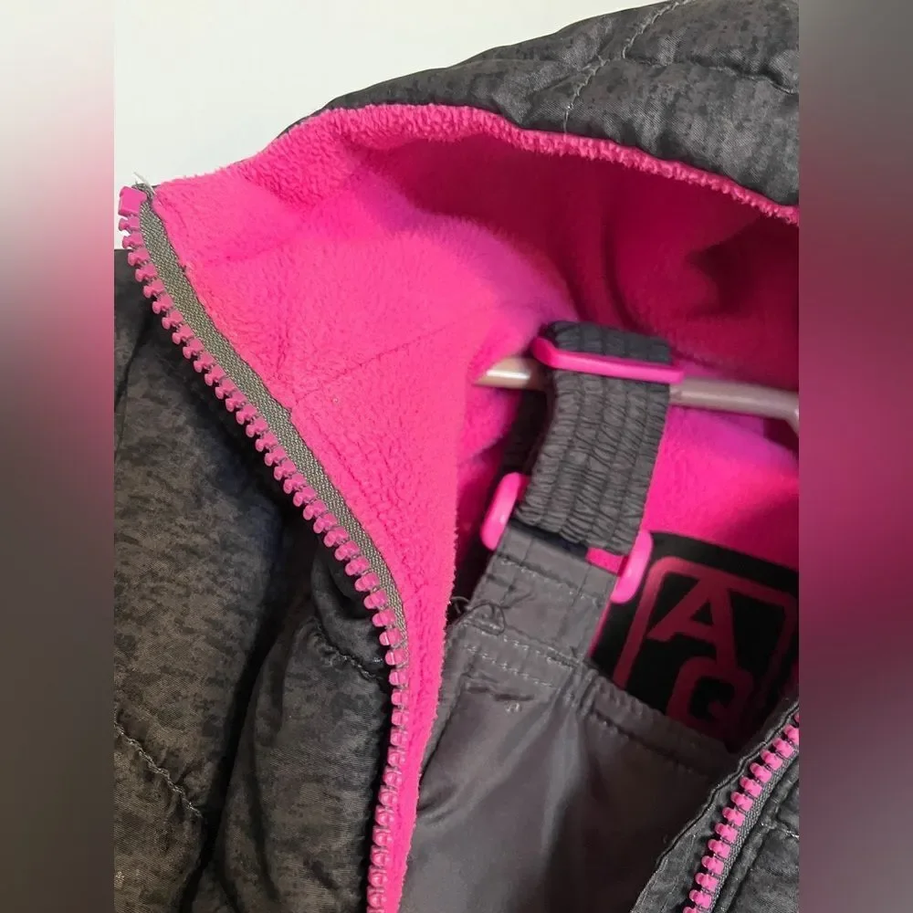 Arctic Quest AQ Girls Set Fleece Jacket and Bibs Snowpants Pink Gray Kids 3T